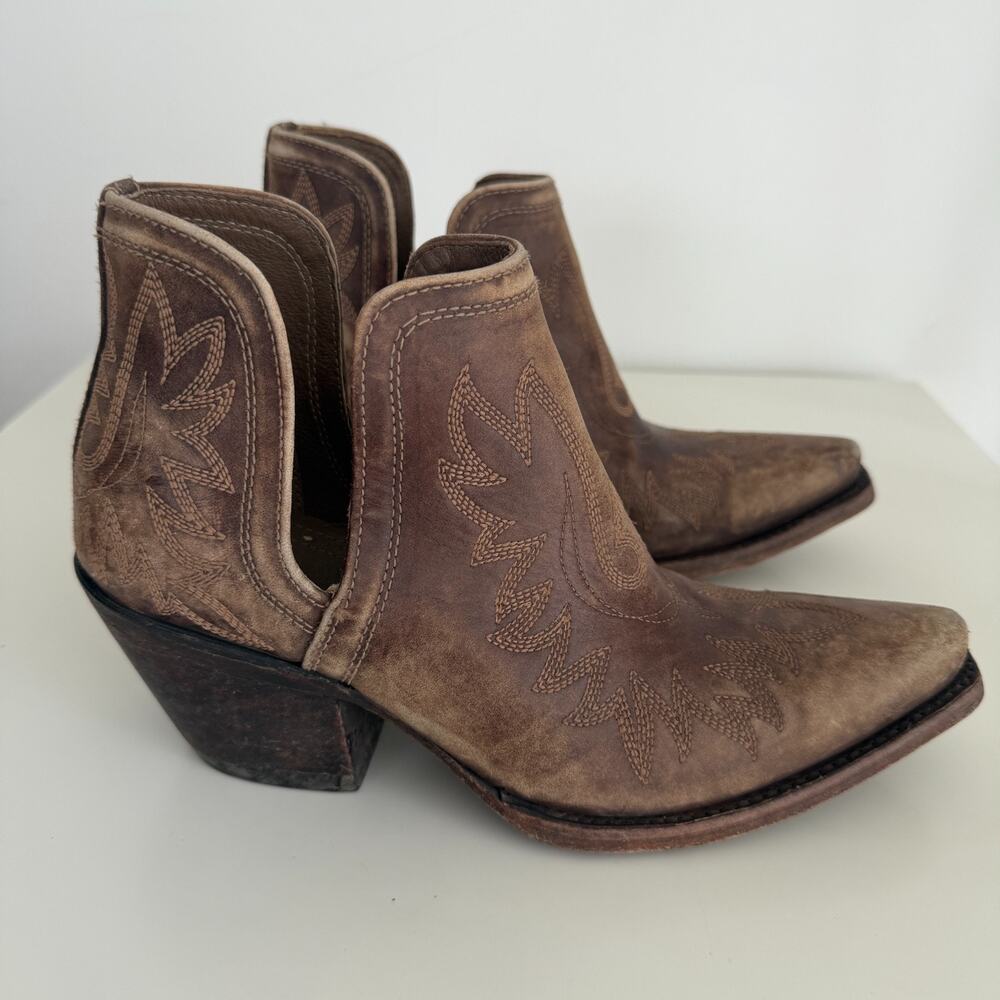 Ariat Dixon Boots Women 8.5B Brown Distressed Cowgirl X Toe Western Snip Bootie - Picture 3 of 14